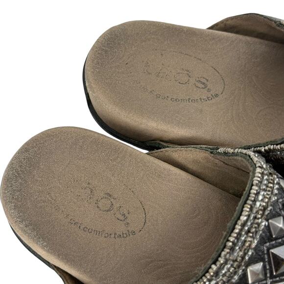 Taos Genie Black Metallic Embellished Toe Thong Sandals Womens Size 6 Comfort - Picture 3 of 11